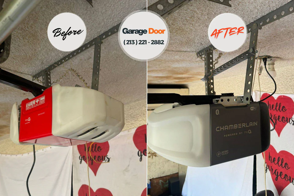 Before and after: garage door opener repair Mills River, NC